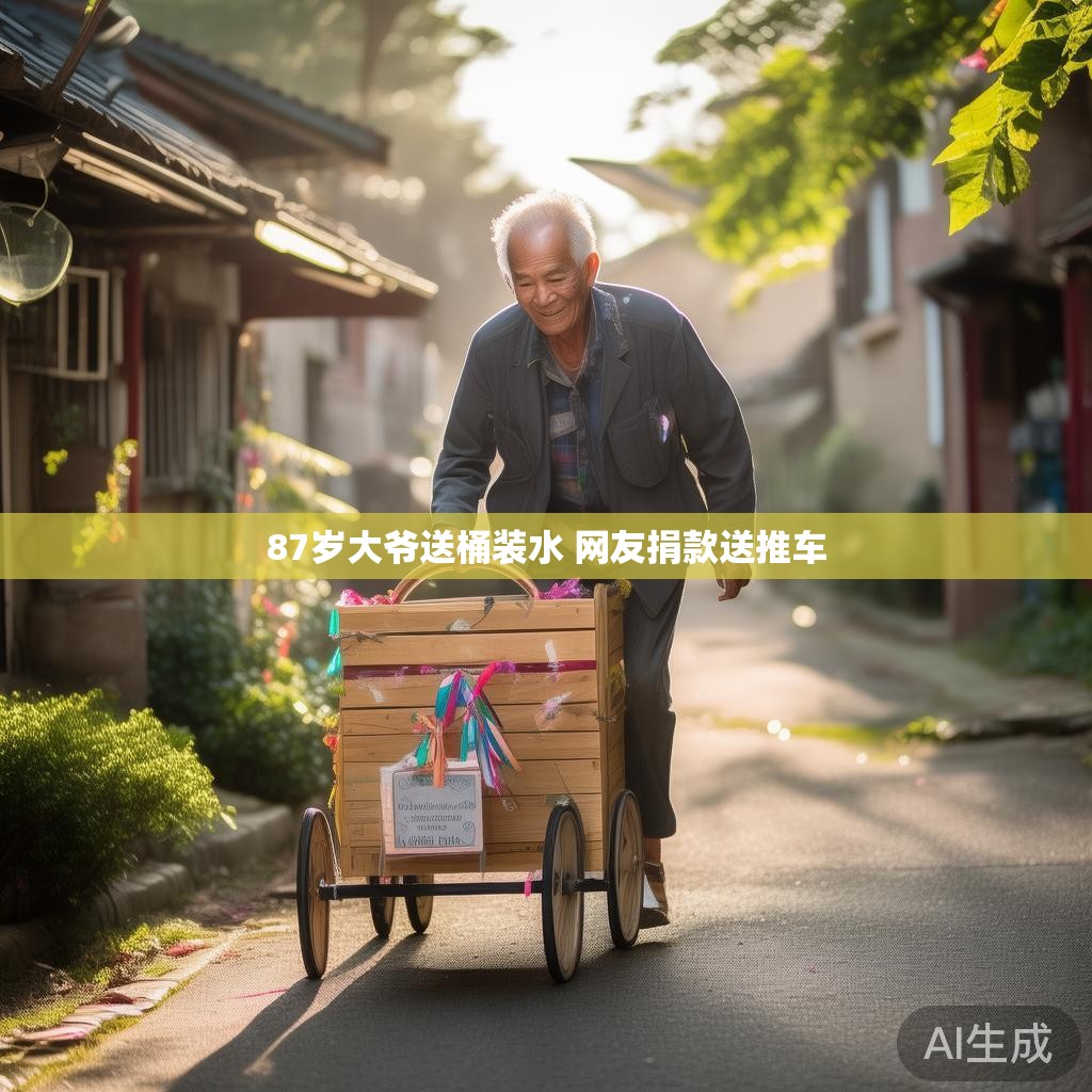 87岁大爷送桶装水 网友捐款送推车 87岁大爷送桶装水 网友捐款送推车
